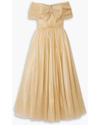 Jenny Packham - Off-the-shoulder Bow-detailed Glittered Tulle Gown - Lyst