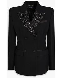 Versace - Double-Breasted Embellished Satin-Trimmed Grain De Poudre Wool Blazer - Lyst