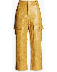 Rejina Pyo - Cropped Faux Snake-effect Leather Cargo Pants - Lyst