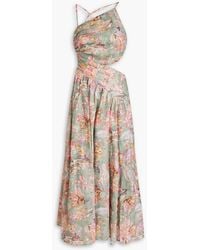 Zimmermann - Asymmetric Cutout Floral-print Linen Midi Dress - Lyst