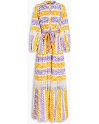 Diane von Furstenberg - Tessa Guipure Lace-trimmed Printed Cotton-jacquard Maxi Dress - Lyst