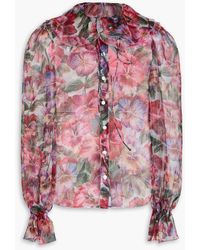 Dolce & Gabbana - Pussy-bow Ruffled Floral-print Silk-organza Shirt - Lyst