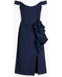 Marchesa - Off-The-Shoulder Floral-Appliquéd Taffeta Midi Dress - Lyst