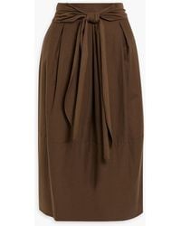 Vince - Belted Pleated Cotton And Wool-blend Twill Midi Skirt - Lyst