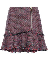 Veronica Beard Zip-detailed Frayed Tweed Mini Skirt Brick - Red