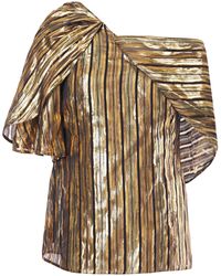 Peter Pilotto Draped Metallic Striped Silk-blend Chiffon Top Gold