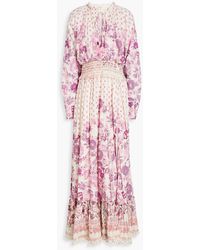 Hemant & Nandita - Gathered Floral-print Cotton-gauze Maxi Dress - Lyst