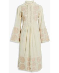 Antik Batik - Toga Broderie Anglaise-trimmed Embroidered Cotton Midi Dress - Lyst