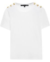 Veronica Beard Button-embellished Pima Cotton-jersey T-shirt - White