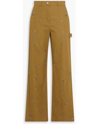 Stine Goya - Embellished Cotton-Canvas Straight-Leg Pants - Lyst
