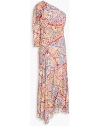Veronica Beard - Kimber One-shoulder Pleated Printed Midi Dress - Lyst