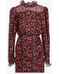 Saloni - Dotty Ruffled Printed Silk-georgette Mini Dress - Lyst