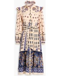 FARM Rio - Ruffled Floral-Print Cotton-Blend Voile Midi Dress - Lyst