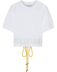 Prabal Gurung Leather-trimmed Cotton-jersey T-shirt White