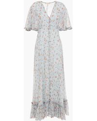 byTiMo Belted Cutout Floral-print Crepon Midi Dress - Blue