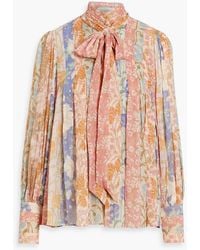 Zimmermann - Pussy-bow Pleated Floral-print Chiffon Blouse - Lyst