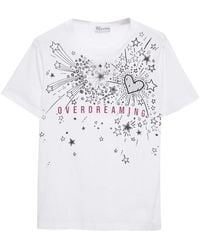RED Valentino - Glitter-embellished Printed Cotton-jersey T-shirt - Lyst
