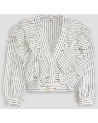 Sandro - Cropped Ruffled Striped Linen-blend Gauze Shirt - Lyst