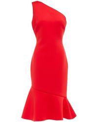 Badgley Mischka One-shoulder Fluted Scuba Dress - Red