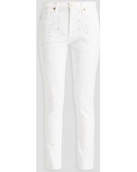 Roberto Cavalli Broderie Anglaise-trimmed Embroidered High-rise Skinny Jeans - White