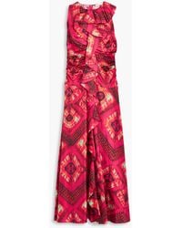 Ulla Johnson - Othella bedrucktes midikleid aus seiden-twill mit rüschen - Lyst