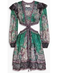Zimmermann - Cutout Paisley-print Cotton-gauze Mini Dress - Lyst