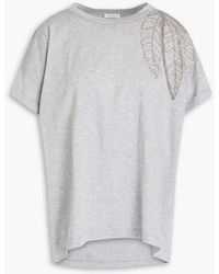 Brunello Cucinelli - Bead-embellished Mélange Cotton-jersey T-shirt - Lyst