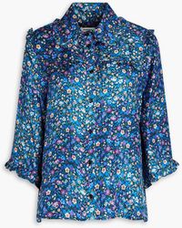 Sandro - Ruffled Floral-print Silk-twill Shirt - Lyst