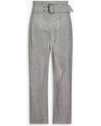 Brunello Cucinelli - Belted Pleated Houndstooth Wool And Silk-blend Tapered Pants - Lyst