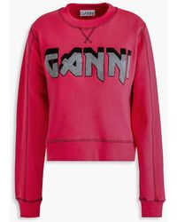 Ganni - Embroidered Fleece Sweatshirt - Lyst