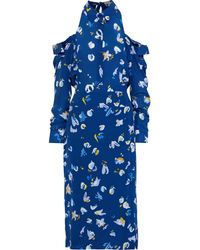 Altuzarra Chiara Cold-shoulder Printed Silk-georgette Midi Dress Blue