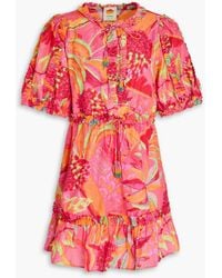 FARM Rio - Gathered Printed Swiss-dot Cotton Mini Dress - Lyst