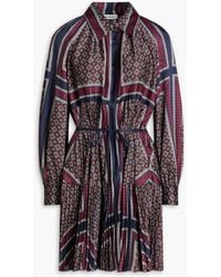 Sandro - Belted Pleated Twill Mini Shirt Dress - Lyst