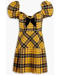 Alessandra Rich - Bow-detailed Checked Silk Crepe De Chine Mini Dress - Lyst