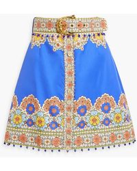 Zimmermann - Embellished Printed Cotton And Silk-blend Twill Mini Skirt - Lyst