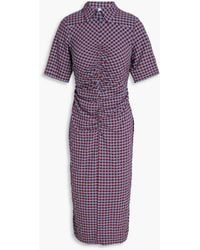 Ganni - Ruched Gingham Seersucker Shirt Dress - Lyst
