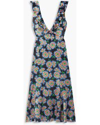 Saloni - Holly Ruffled Floral-print Silk Midi Dress - Lyst