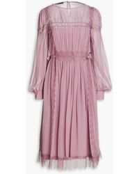 Alberta Ferretti - Lace-trimmed Gathered Silk-chiffon Dress - Lyst