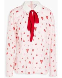 RED Valentino - Pussy-bow Printed Crepe De Chine Blouse - Lyst