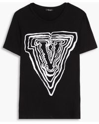 Versace - Embroidered Cotton-jersey T-shirt - Lyst
