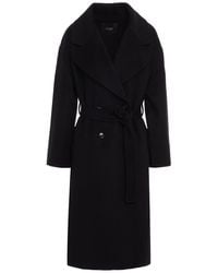 Maje Belted Brushed Wool-blend Felt Coat - Black