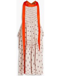Valentino Garavani - Shirred Floral-print Silk-crepe Mini Dress - Lyst