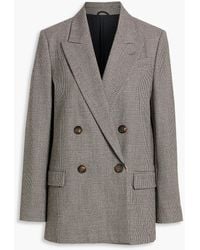 Brunello Cucinelli - Double-breasted Houndstooth Wool-blend Tweed Blazer - Lyst