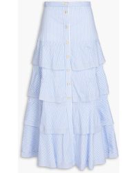 Sandro - Tiered Striped Cotton-blend Poplin Midi Skirt - Lyst