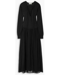 Ulla Johnson - Colette Pleated Chiffon-Paneled Wool And Silk-Blend Midi Dress - Lyst