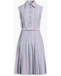 Thom Browne - Pleated Striped Cotton-Canvas Shirt Dress - Lyst