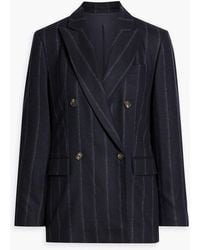Brunello Cucinelli - Double-Breasted Striped Wool-Blend Blazer - Lyst
