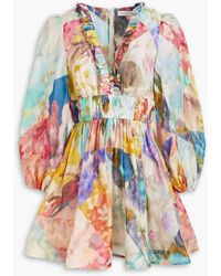 Zimmermann - Ruffled Pleated Linen And Silk-blend Mini Dress - Lyst