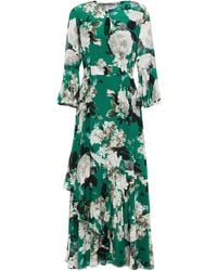 Erdem Florence Wrap-effect Floral-print Silk Crepe De Chine Midi Dress - Green
