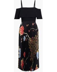 Victoria Beckham - Cold-shoulder Crepe-paneled Pleated Floral-print Satin-twill Midi Dress - Lyst